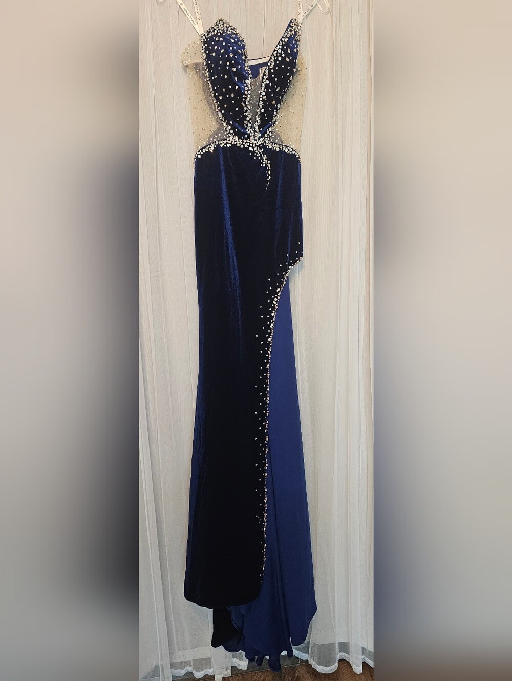 Sophia Thomas Navy Blue Evening Gown with Rhinestones Size 4